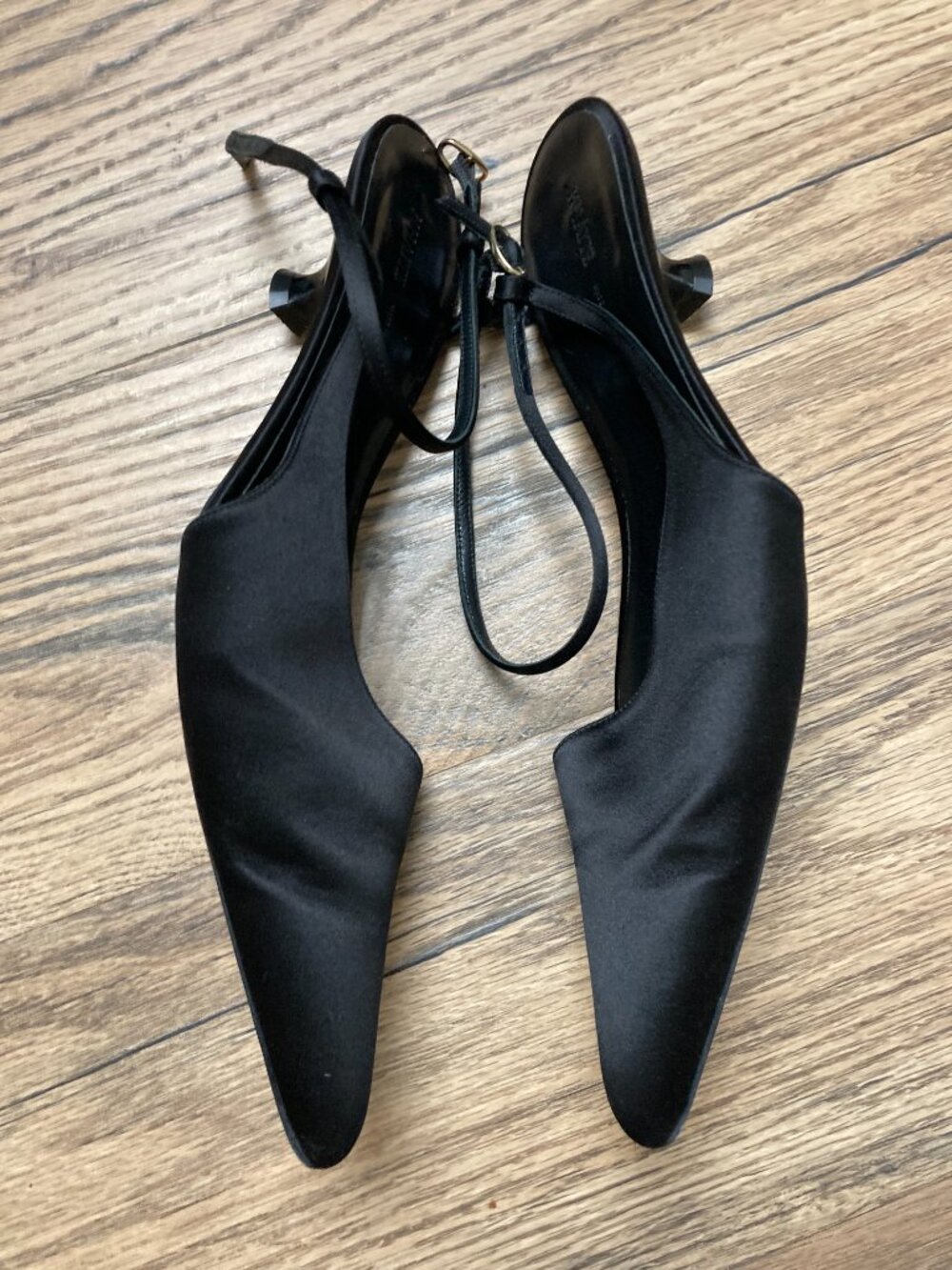 KHAITE Black Satin Slingback Pumps Women's US 8 EU 38.5 Made in Italy - Picture 10 of 11